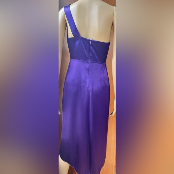 NWOT ELLIE TAHARI Purple One Shoulder Silk Bodycon Pleated Knee Length Dress Sz4 - Picture 4 of 7